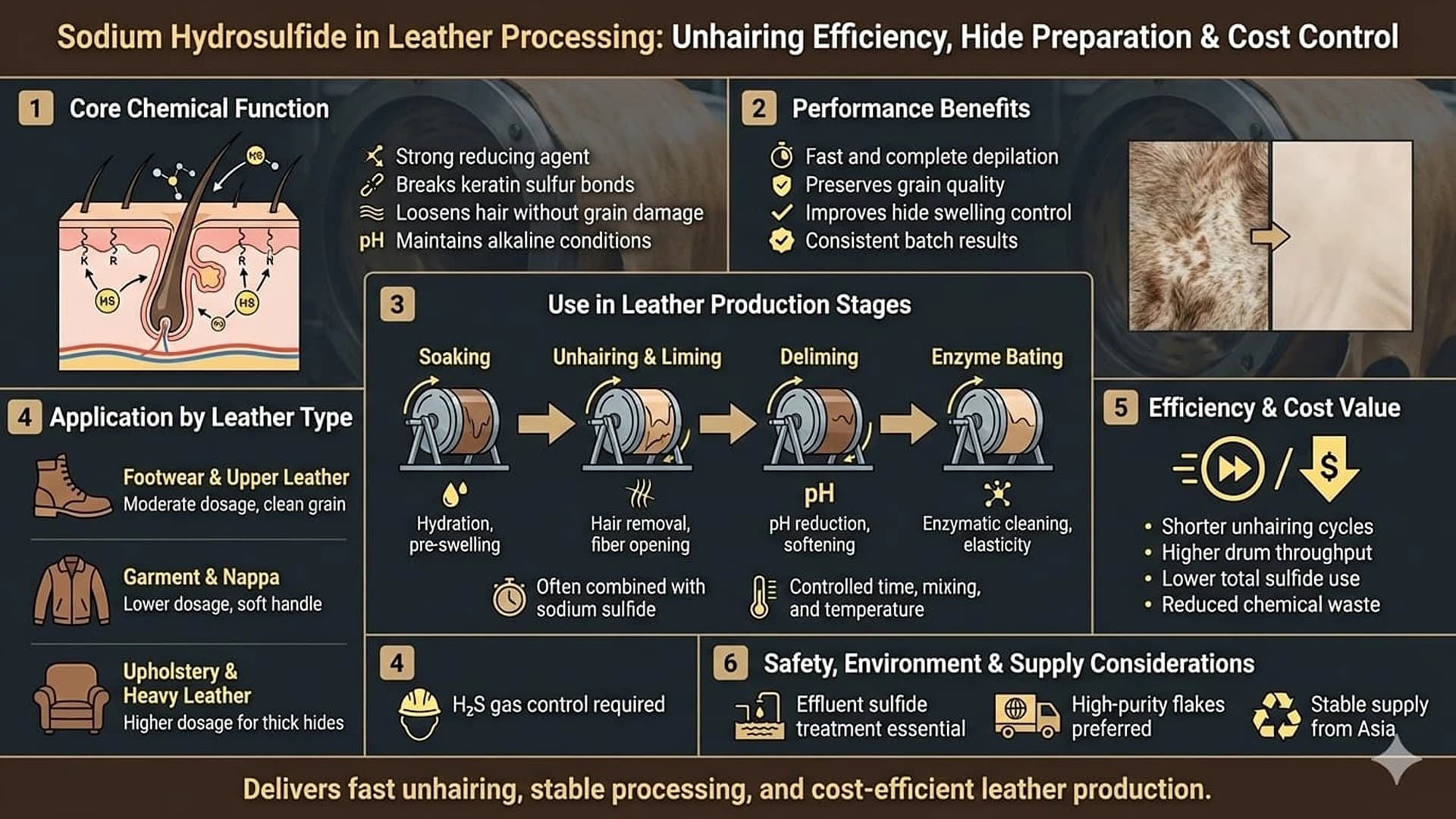 Sodium Hydrosulfide in Leather Processing: Uses, Benefits, and Production Efficiency