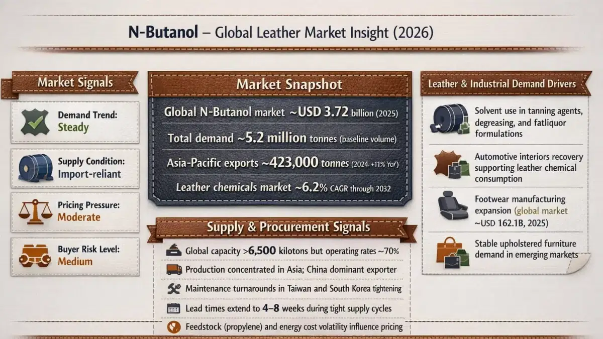 Perspectiva del mercado mundial del n-butanol para la industria del cuero (2026)